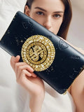Unzip the Girls' Wallet, European and American Luxury Gold Moissanite Rhinestone Wallet, Pure Handmade Luxury Heavy-Duty Diamond-Encrusted High-End Women's Coin Purse, Large Capacity Women's Wallet, Sparkling Diamond-Encrusted Girls' Evening Wallet