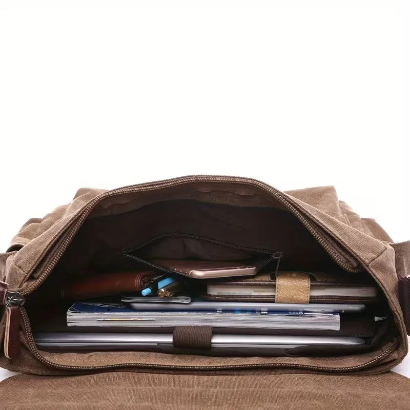 Men's lightweight retro canvas crossbody bag - Adjustable shoulder strap messenger bag - Simple crossbody messenger bag