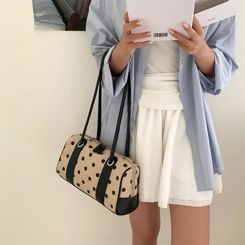 Korean Style Wave Dot Pattern Underarm Bag Women's Summer Fashion Handbag Shoulder Bag Contrast Color Splicing Handbag