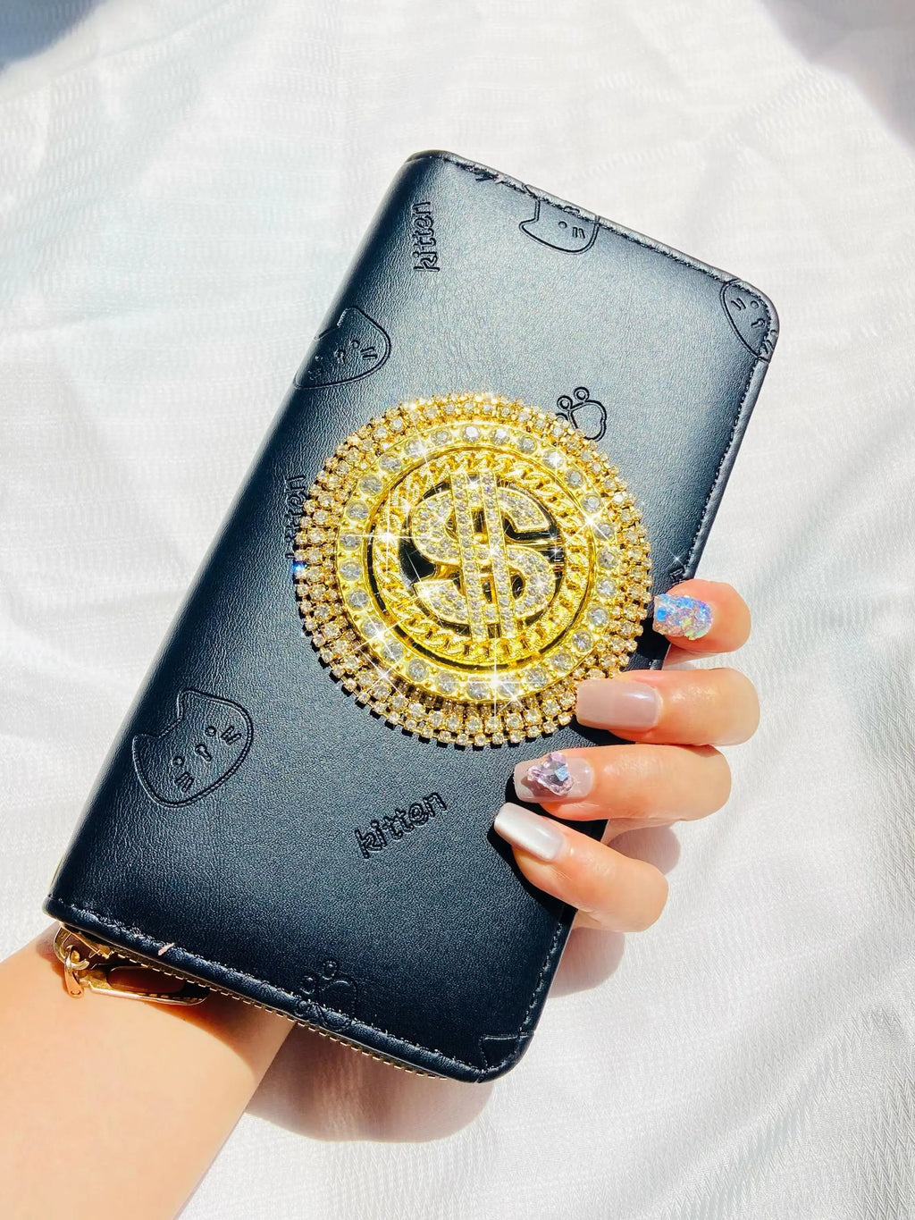 Unzip the Girls' Wallet, European and American Luxury Gold Moissanite Rhinestone Wallet, Pure Handmade Luxury Heavy-Duty Diamond-Encrusted High-End Women's Coin Purse, Large Capacity Women's Wallet, Sparkling Diamond-Encrusted Girls' Evening Wallet