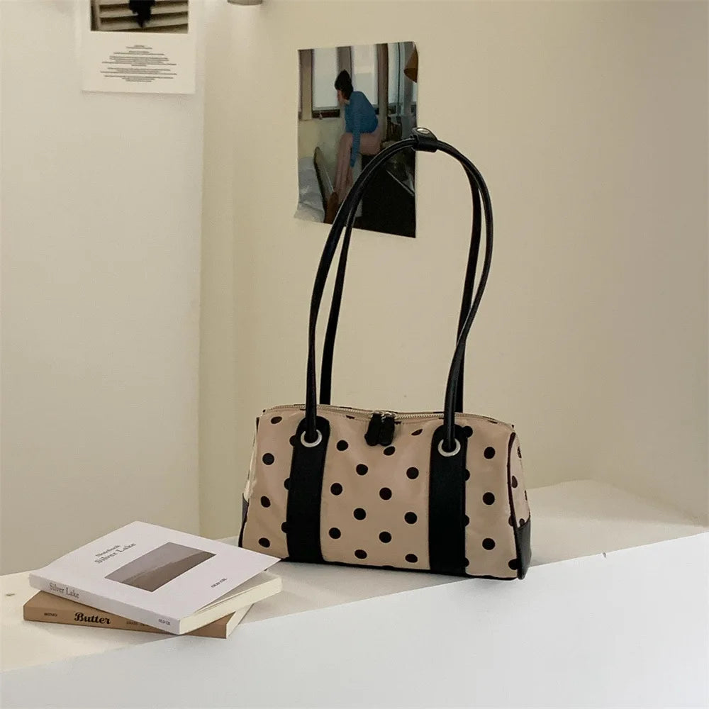 Korean Style Wave Dot Pattern Underarm Bag Women's Summer Fashion Handbag Shoulder Bag Contrast Color Splicing Handbag