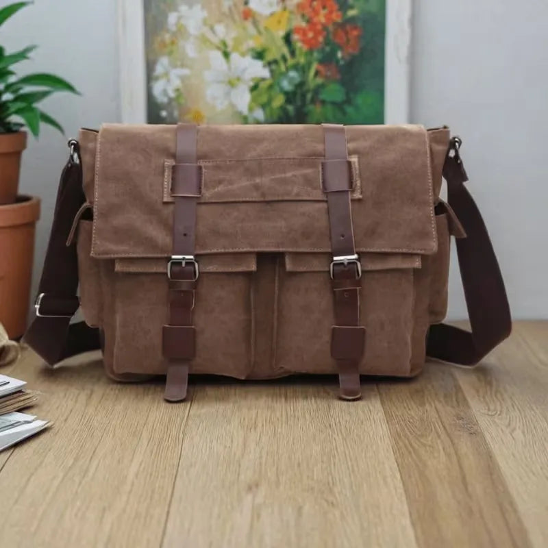 Men's lightweight retro canvas crossbody bag - Adjustable shoulder strap messenger bag - Simple crossbody messenger bag