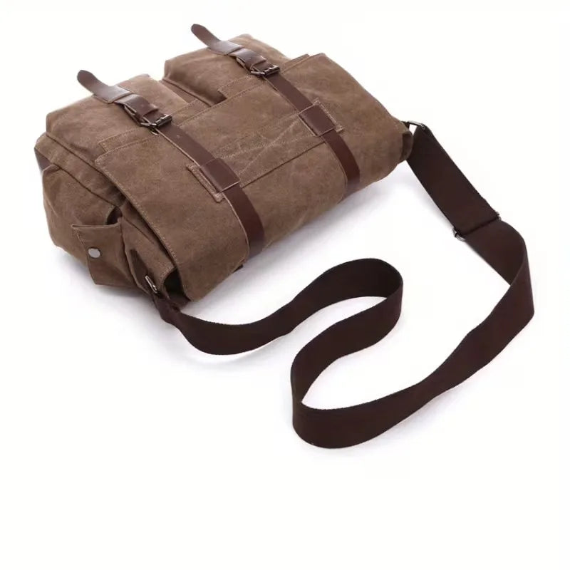 Men's lightweight retro canvas crossbody bag - Adjustable shoulder strap messenger bag - Simple crossbody messenger bag